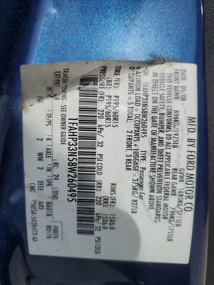 2008 Ford Focus Se VIN: 1FAHP33N58W260495 Lot: 84364945