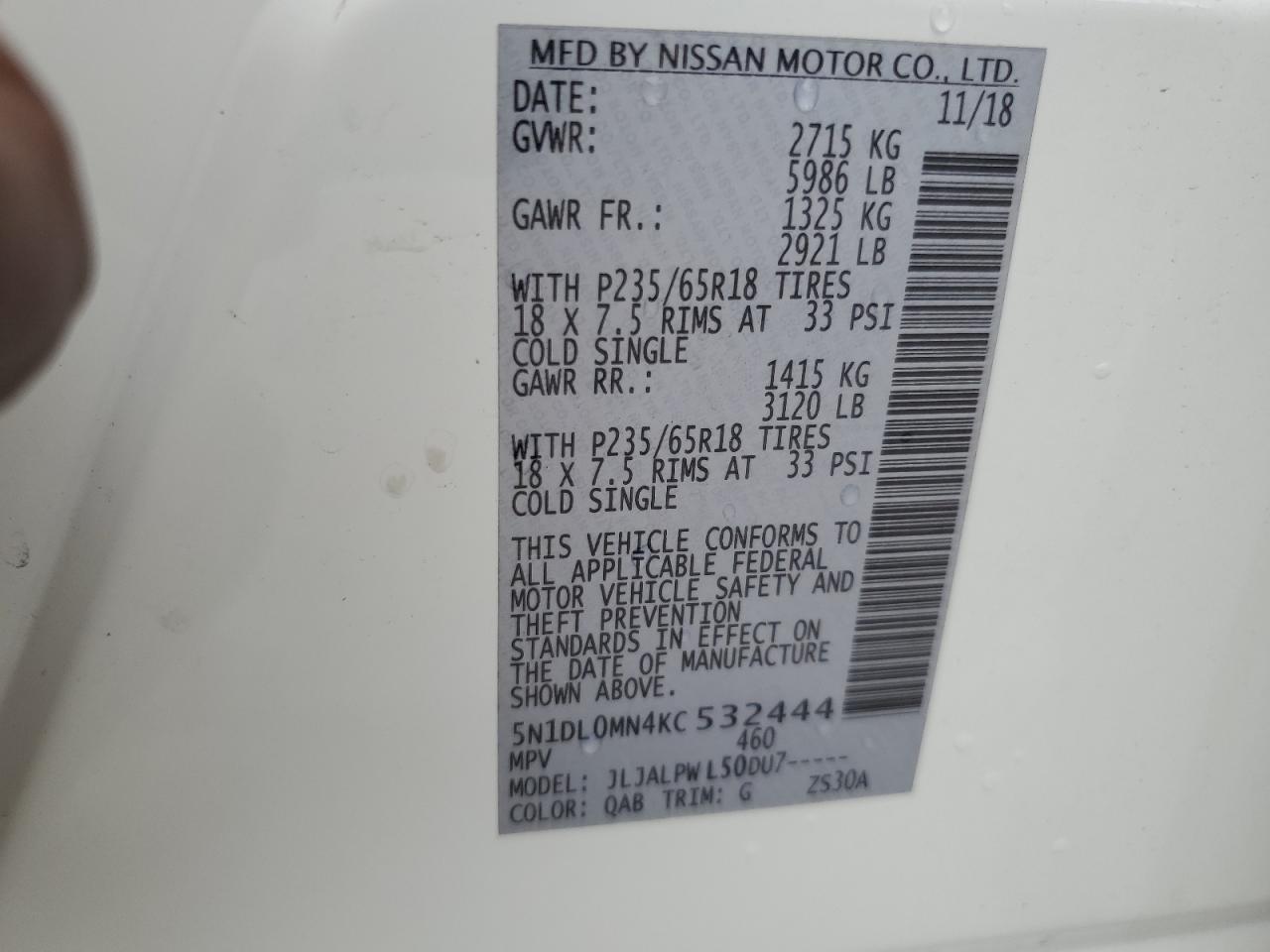 2019 Infiniti Qx60 Luxe VIN: 5N1DL0MN4KC532444 Lot: 80916135