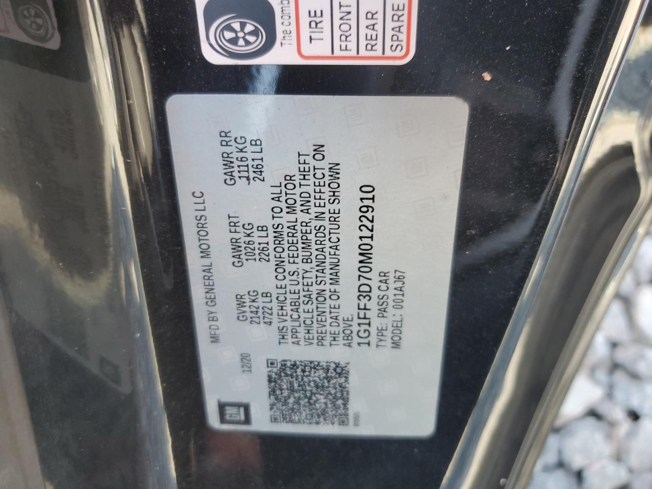 2021 Chevrolet Camaro Lz VIN: 1G1FF3D70M0122910 Lot: 83803525