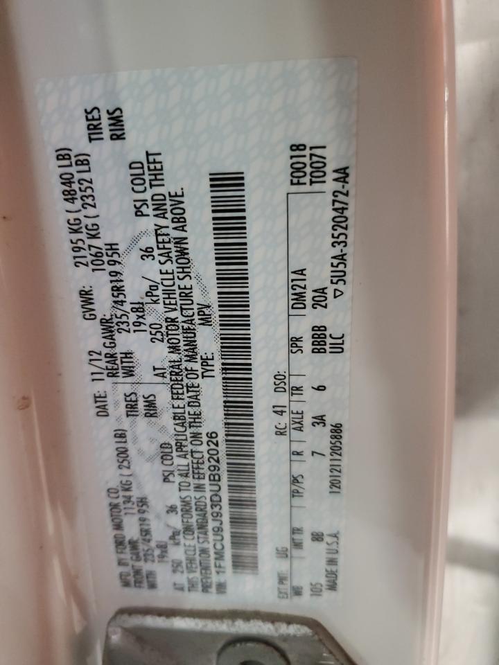 2013 Ford Escape Titanium VIN: 1FMCU9J93DUB92026 Lot: 81395895