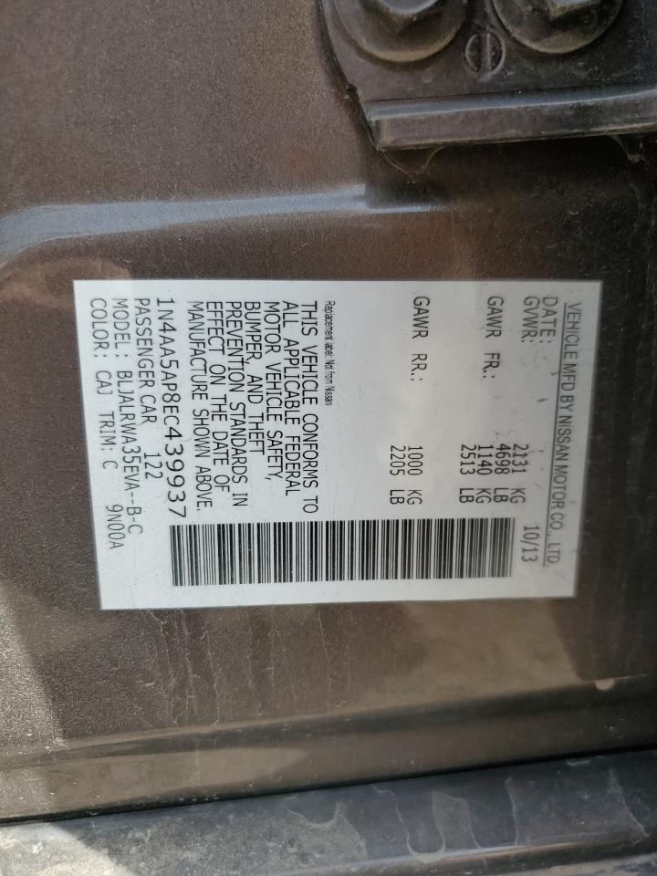 2014 Nissan Maxima S VIN: 1N4AA5AP8EC439937 Lot: 81389385