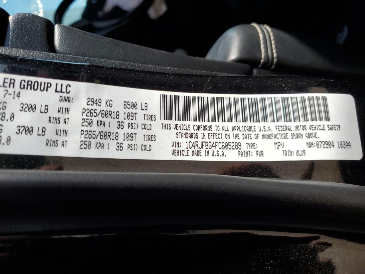 2015 Jeep Grand Cherokee Limited VIN: 1C4RJFBG4FC605289 Lot: 72071685