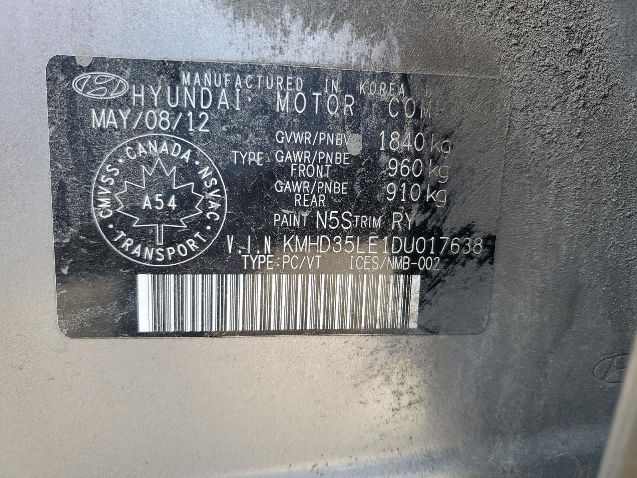2013 Hyundai Elantra Gt VIN: KMHD35LE1DU017638 Lot: 71795535