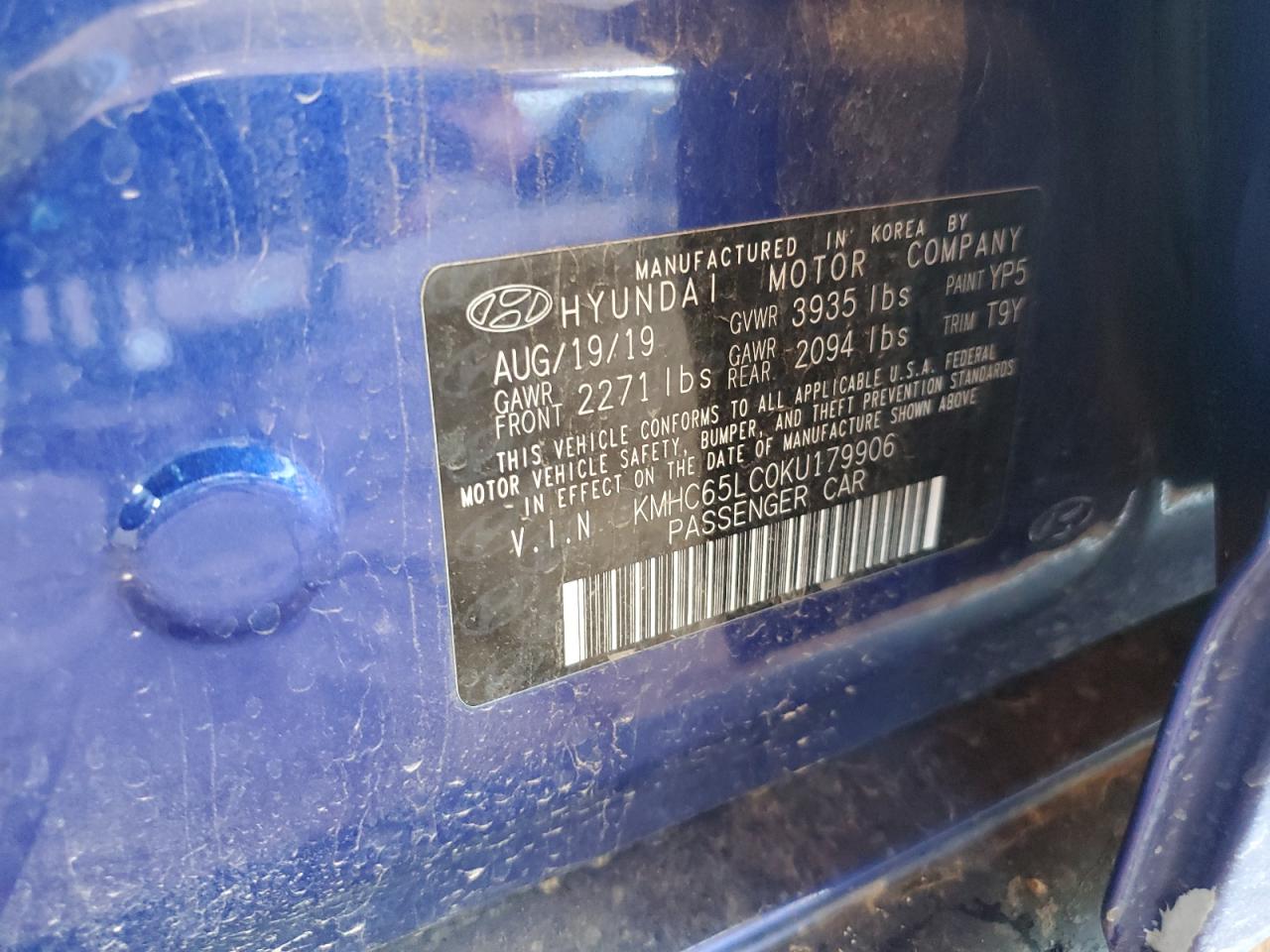 2019 Hyundai Ioniq Blue VIN: KMHC65LC0KU179906 Lot: 81335875