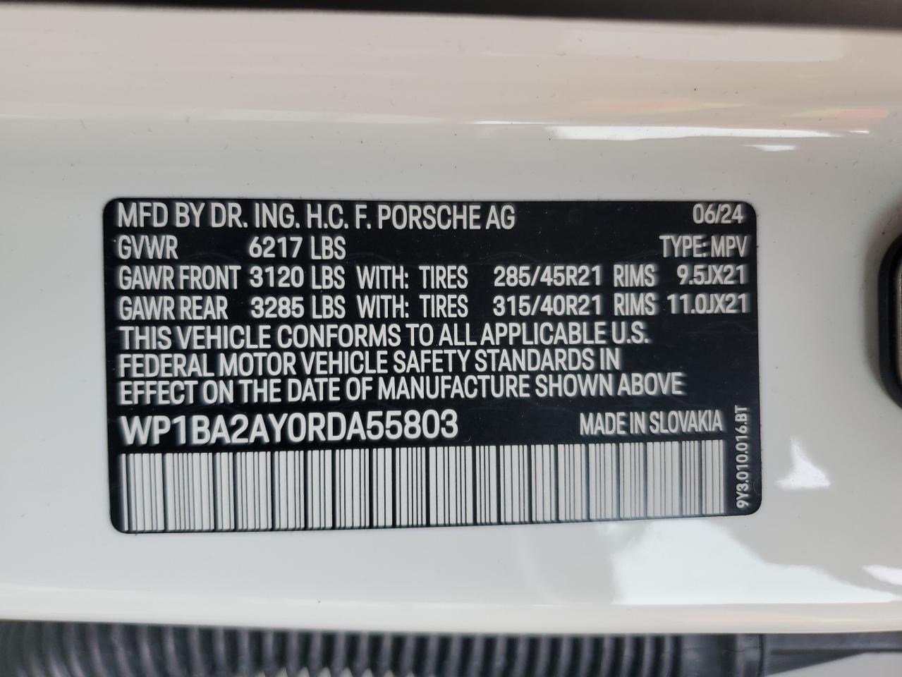 2024 Porsche Cayenne Coupe VIN: WP1BA2AY0RDA55803 Lot: 84298975