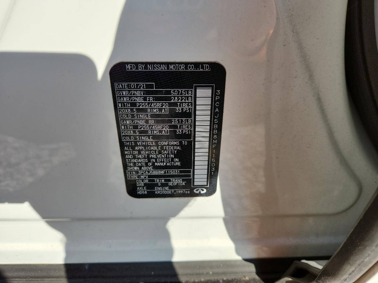 2021 Infiniti Qx50 Luxe VIN: 3PCAJ5BB8MF115031 Lot: 81496645