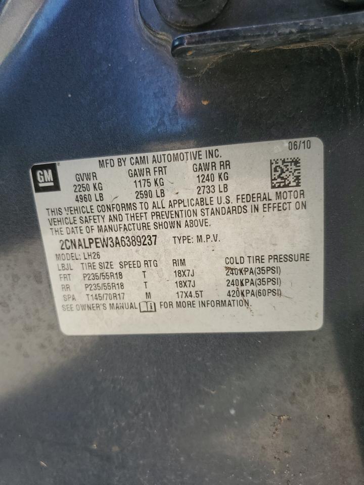 2010 Chevrolet Equinox Lt VIN: 2CNALPEW3A6389237 Lot: 71904285