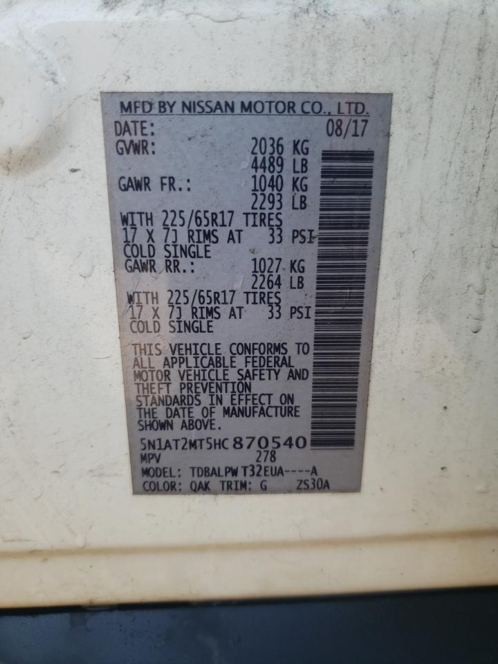 2017 Nissan Rogue S VIN: 5N1AT2MT5HC870540 Lot: 71236385