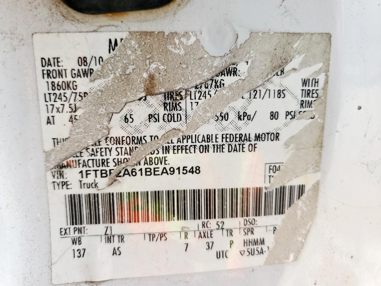 2011 Ford F250 Super Duty VIN: 1FTBF2A61BEA91548 Lot: 81089725