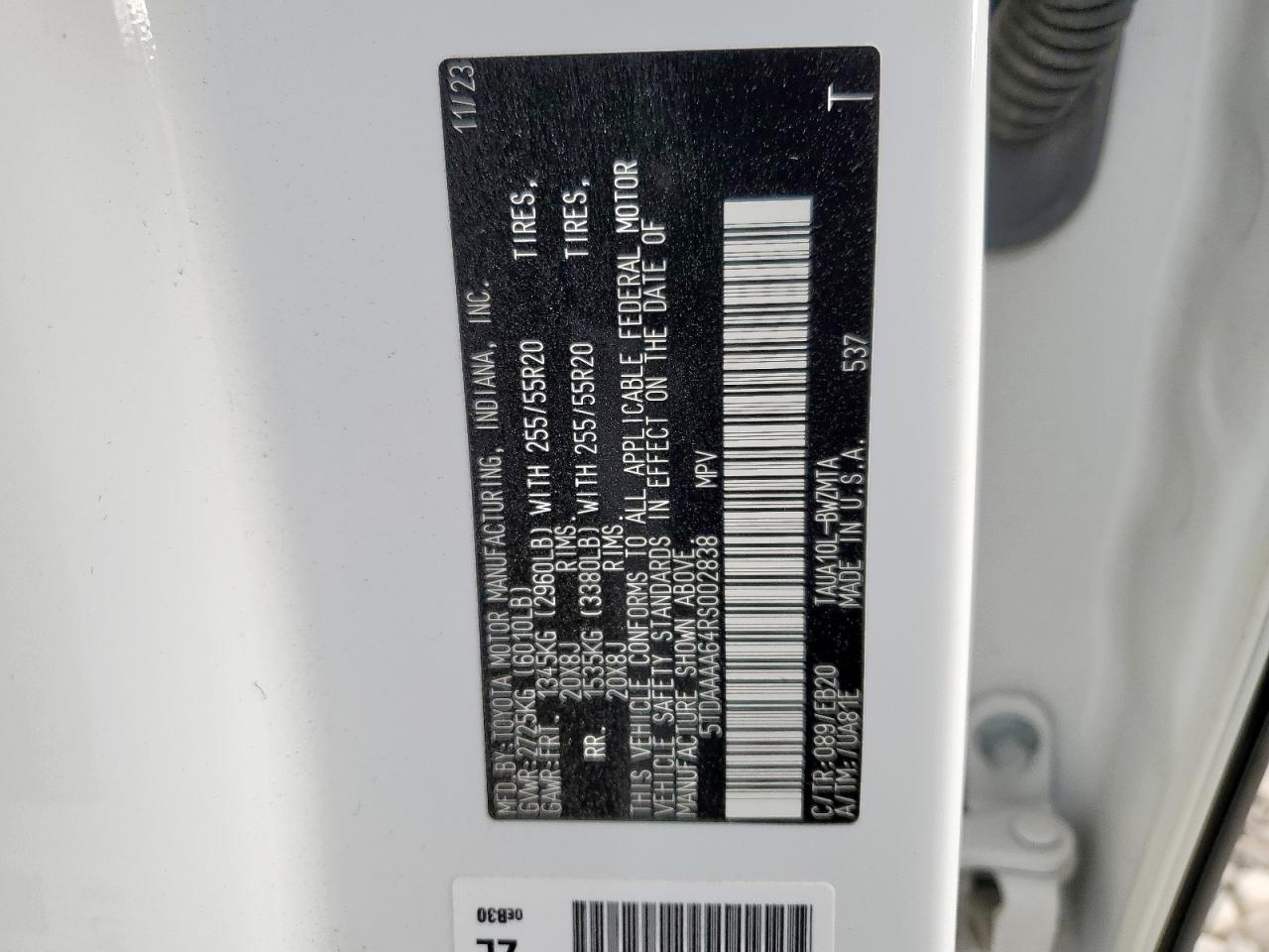 2024 Lexus Tx 350 Base VIN: 5TDAAAA64RS002838 Lot: 81134545