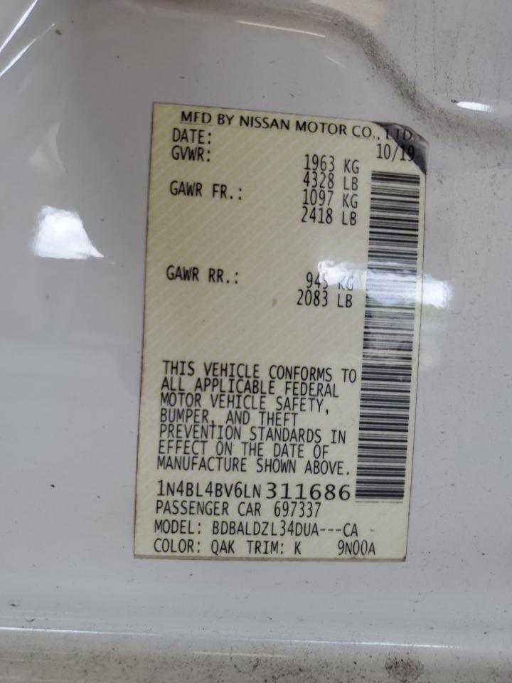 2020 Nissan Altima S VIN: 1N4BL4BV6LN311686 Lot: 80223555