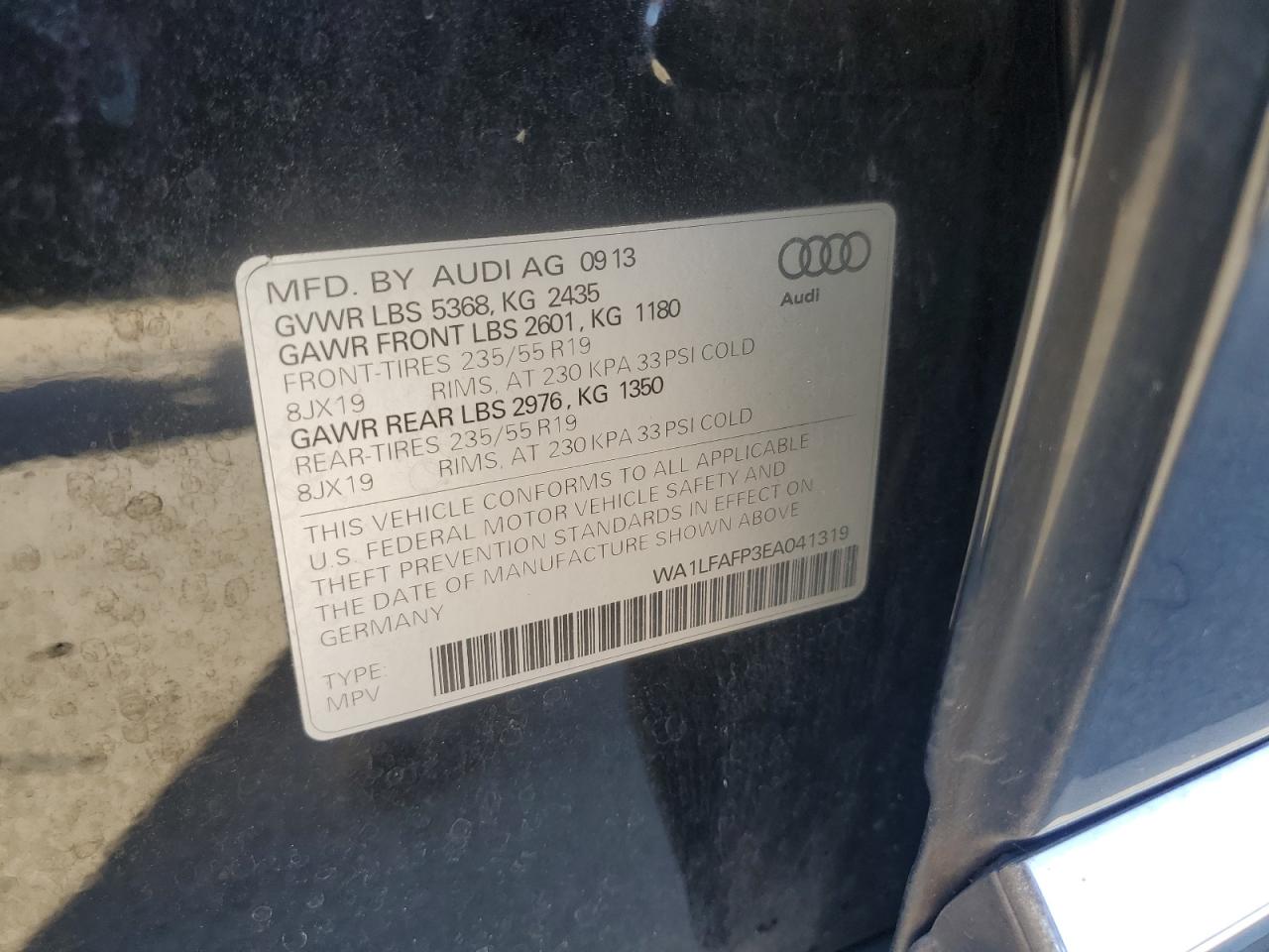 2014 Audi Q5 Premium Plus VIN: WA1LFAFP3EA041319 Lot: 80353785