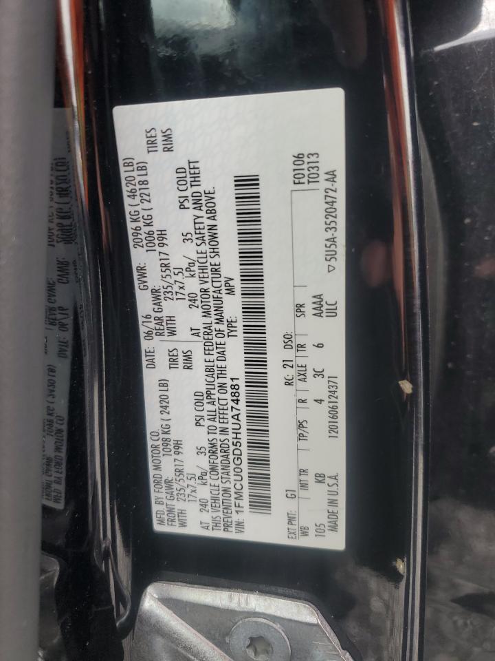 2017 Ford Escape Se VIN: 1FMCU0GD5HUA74881 Lot: 81770105