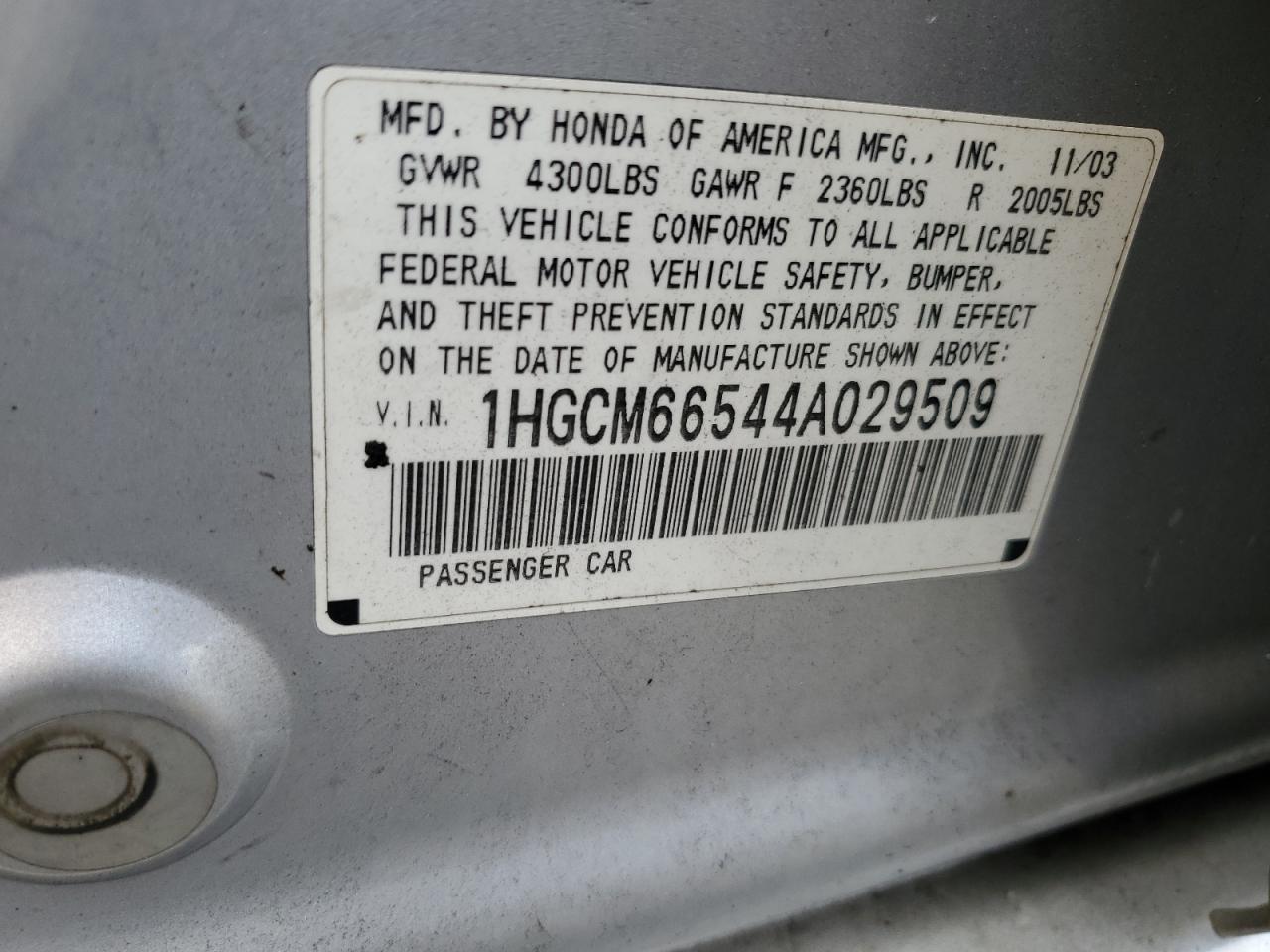 2004 Honda Accord Ex VIN: 1HGCM66544A029509 Lot: 71544315