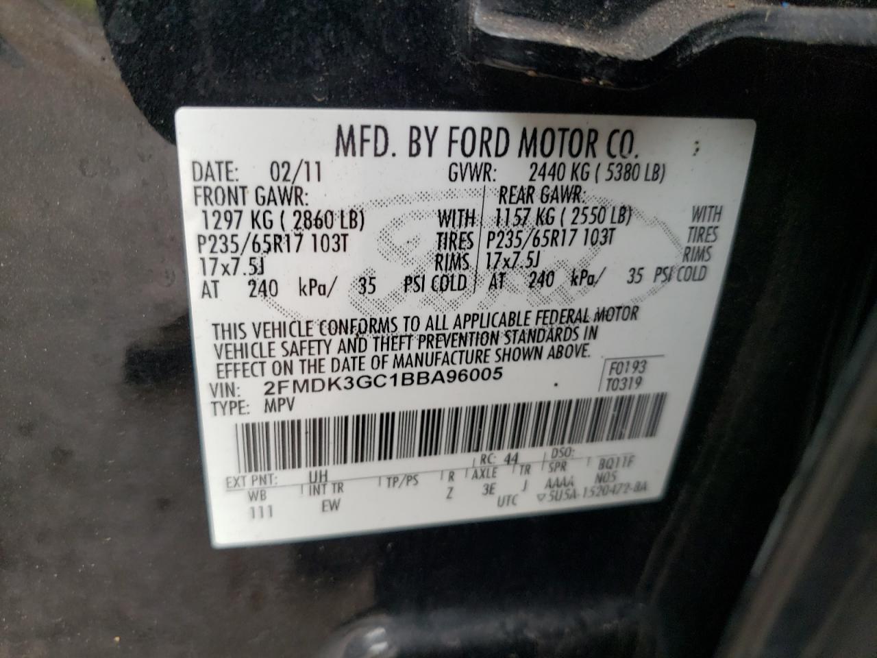 2011 Ford Edge Se VIN: 2FMDK3GC1BBA96005 Lot: 82111155