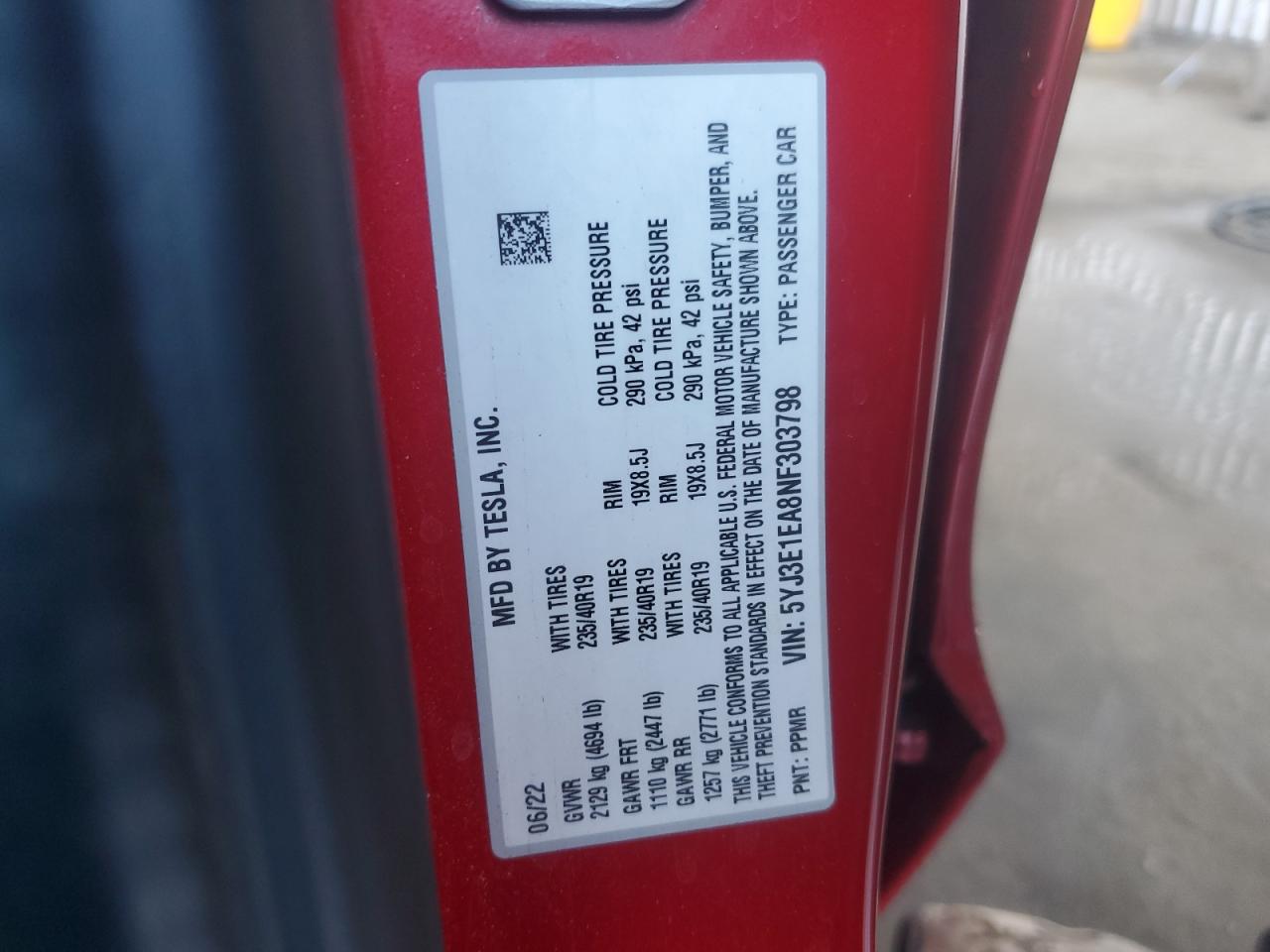2022 Tesla Model 3 VIN: 5YJ3E1EA8NF303798 Lot: 81443135
