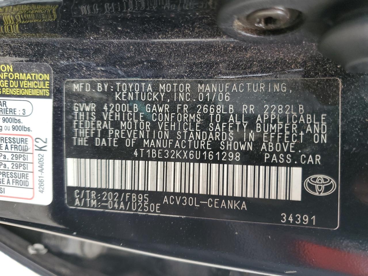 4T1BE32KX6U161298 2006 Toyota Camry Le