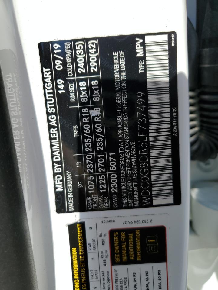 2020 Mercedes-Benz Glc 300 VIN: WDC0G8DB5LF737499 Lot: 80307075