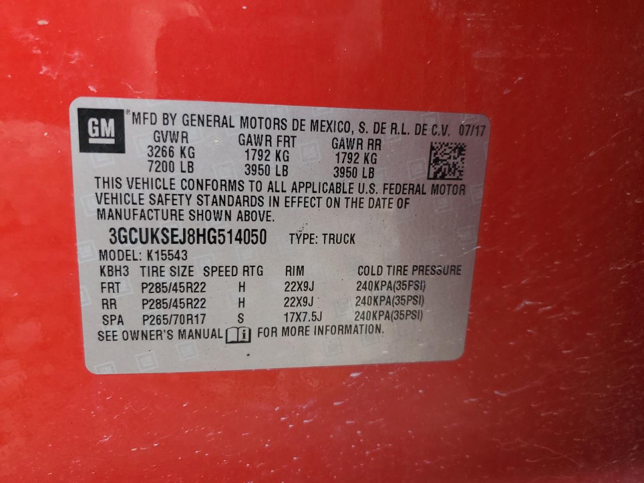 2017 Chevrolet Silverado K1500 Ltz VIN: 3GCUKSEJ8HG514050 Lot: 84588185