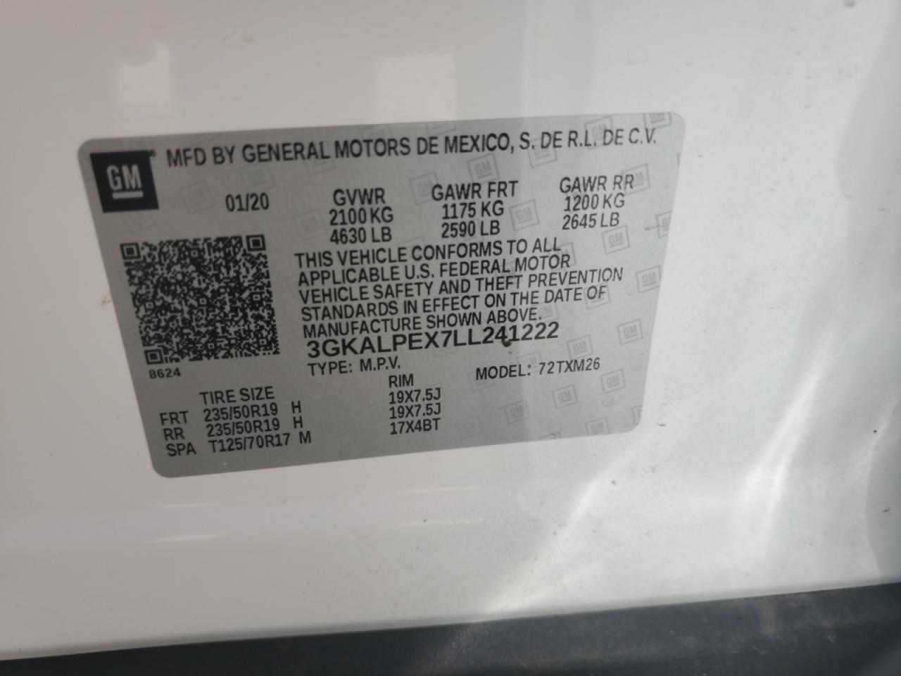 2020 GMC Terrain Slt VIN: 3GKALPEX7LL241222 Lot: 80341235