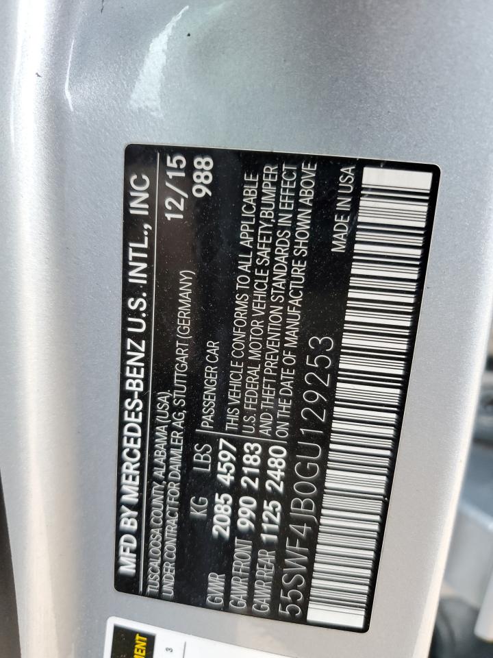 2016 Mercedes-Benz C 300 VIN: 55SWF4JB0GU129253 Lot: 84467695