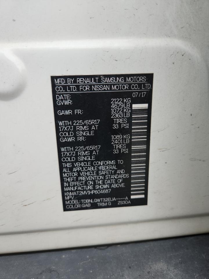 2017 Nissan Rogue S VIN: KNMAT2MV1HP604687 Lot: 80398255