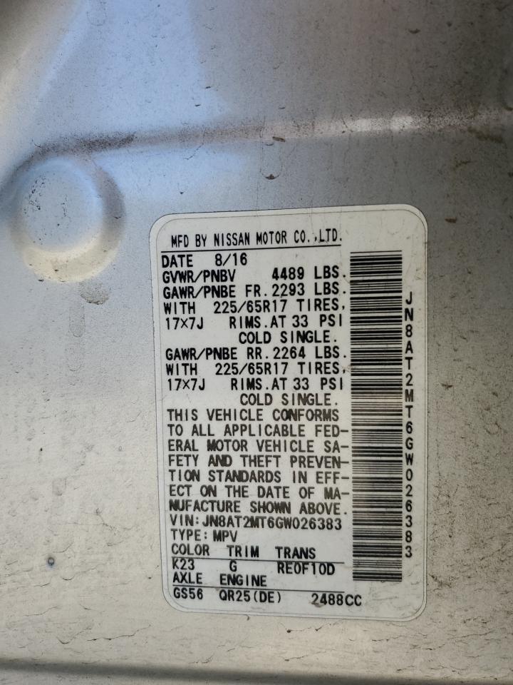 2016 Nissan Rogue S VIN: JN8AT2MT6GW026383 Lot: 80583335