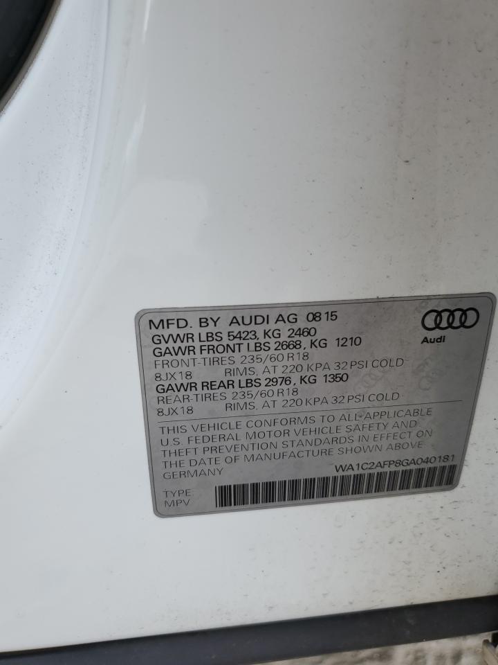 2016 Audi Q5 Premium VIN: WA1C2AFP8GA040181 Lot: 70936465