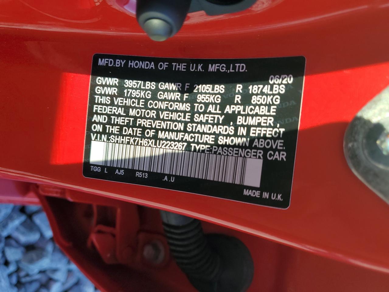 2020 Honda Civic Ex VIN: SHHFK7H6XLU223267 Lot: 83785835