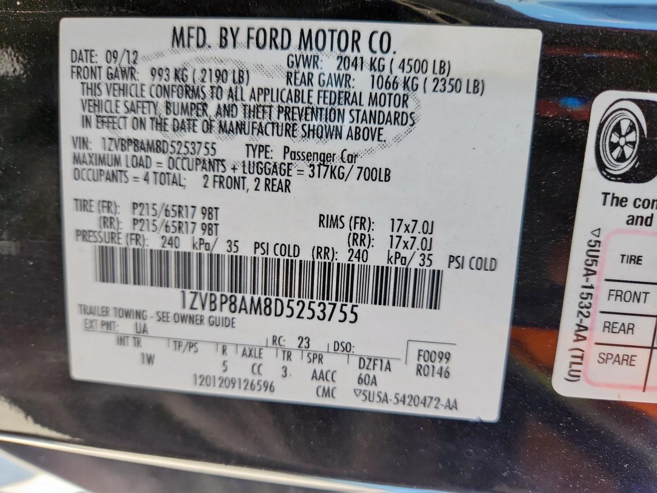 2013 Ford Mustang VIN: 1ZVBP8AM8D5253755 Lot: 81881415