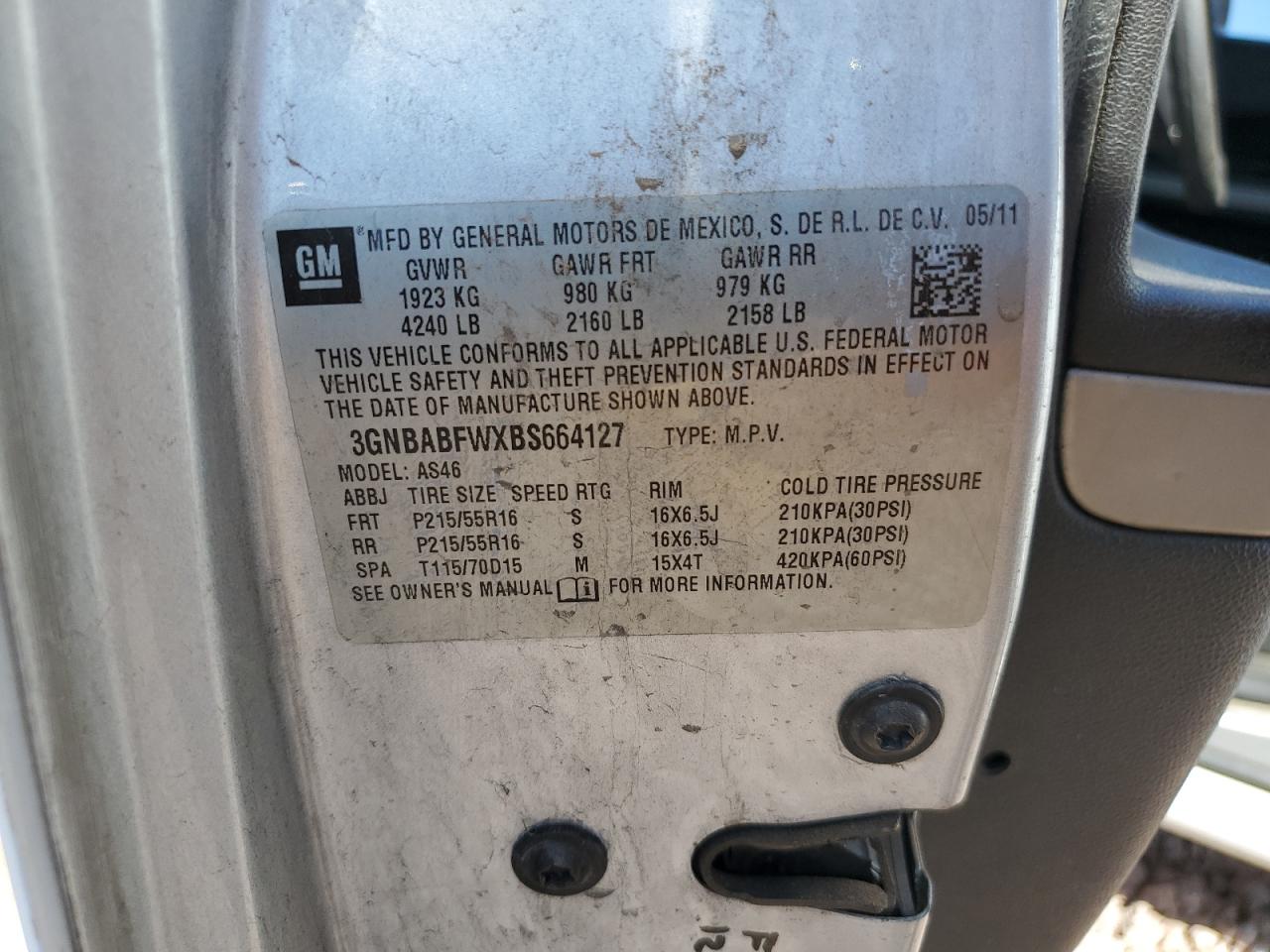 2011 Chevrolet Hhr Lt VIN: 3GNBABFWXBS664127 Lot: 80394435