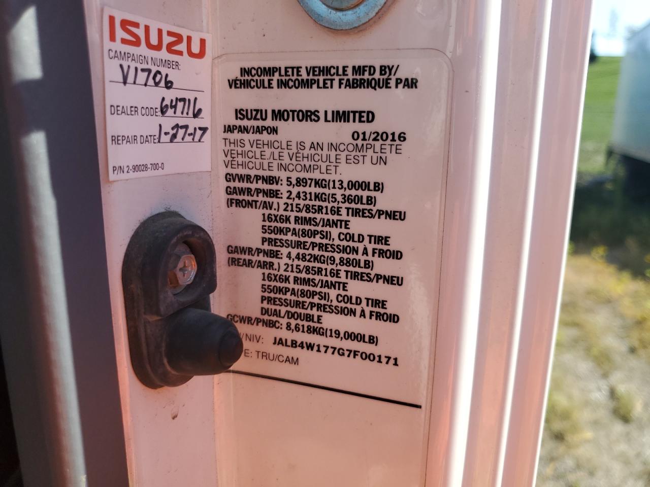 2016 Isuzu Npr VIN: JALB4W177G7F00171 Lot: 84274315