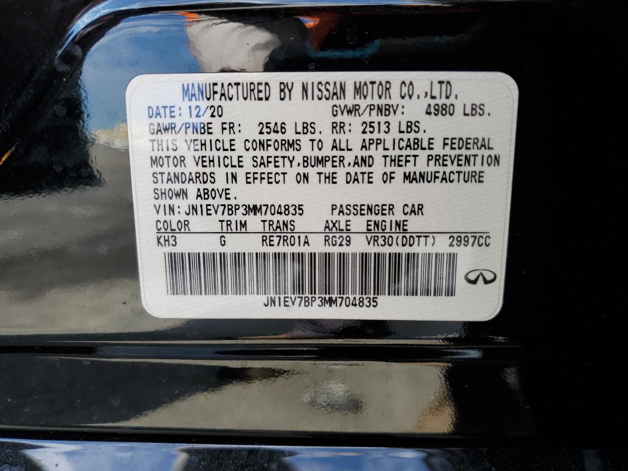 2021 Infiniti Q50 Luxe VIN: JN1EV7BP3MM704835 Lot: 82141815