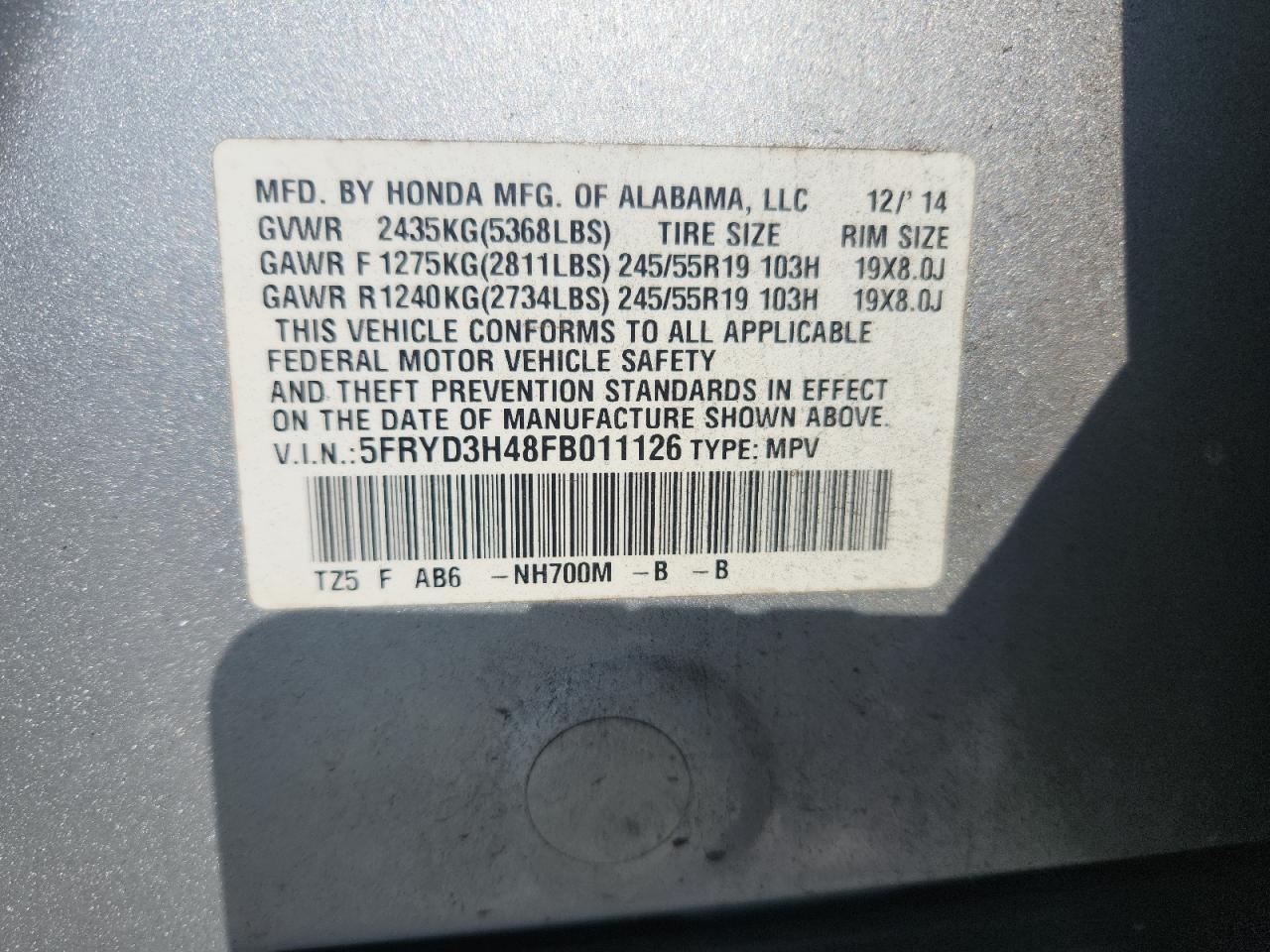 2015 Acura Mdx Technology VIN: 5FRYD3H48FB011126 Lot: 81668295