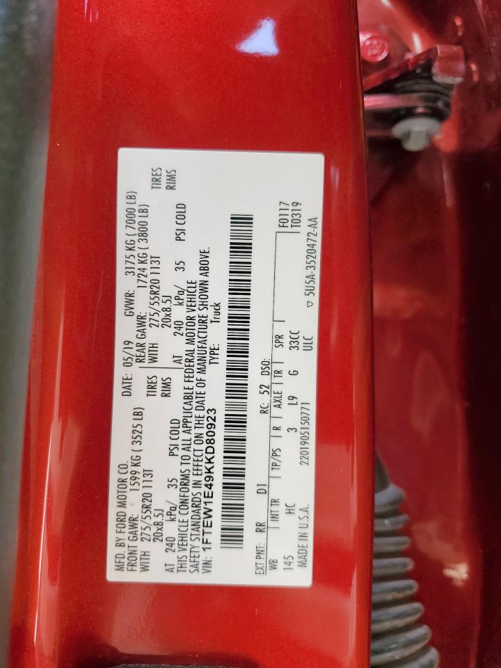 2019 Ford F150 Supercrew VIN: 1FTEW1E49KKD80923 Lot: 82147895