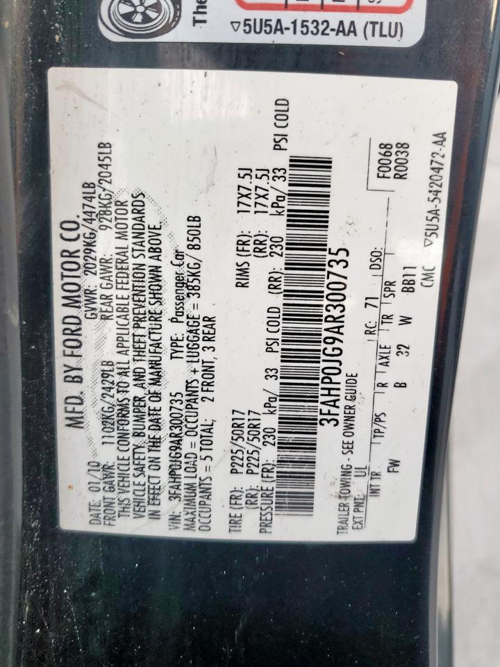 2010 Ford Fusion Sel VIN: 3FAHP0JG9AR300735 Lot: 80364825