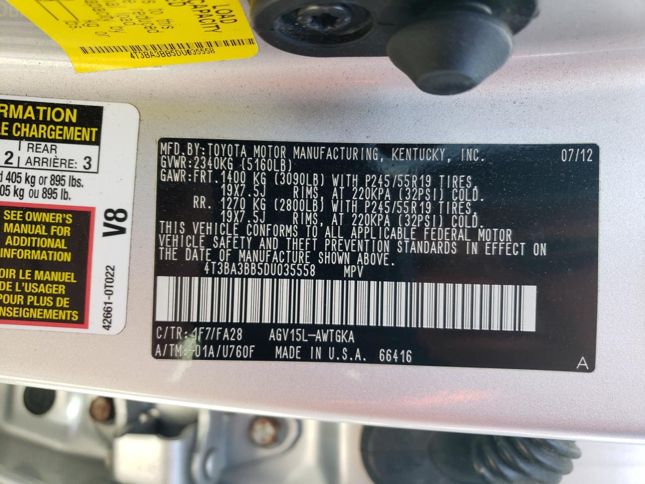2013 Toyota Venza Le VIN: 4T3BA3BB5DU035558 Lot: 71878835