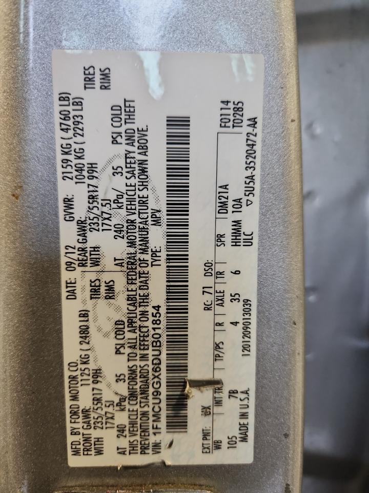 2013 Ford Escape Se VIN: 1FMCU9GX6DUB01854 Lot: 82042095