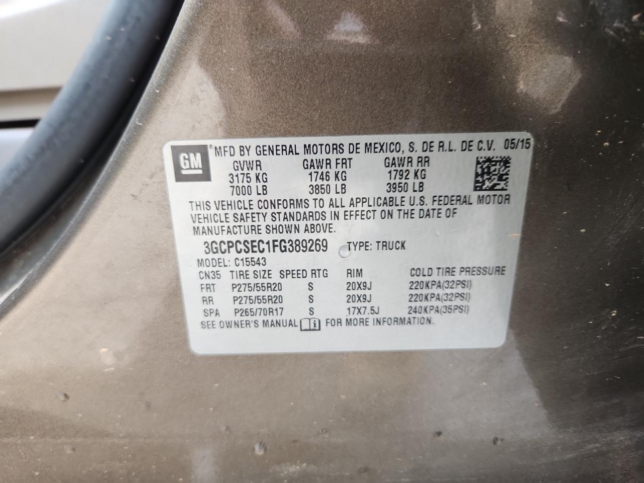 2015 Chevrolet Silverado C1500 Ltz VIN: 3GCPCSEC1FG389269 Lot: 82091975