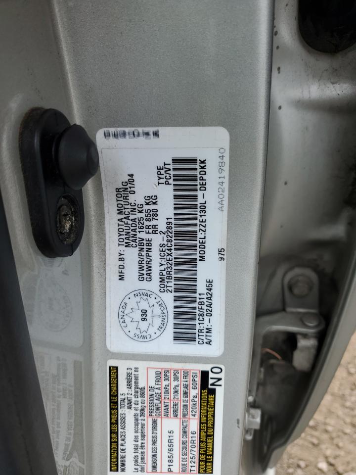 2004 Toyota Corolla Ce VIN: 2T1BR32EX4C822891 Lot: 71250095