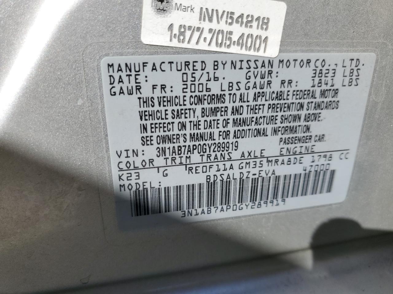 2016 Nissan Sentra S VIN: 3N1AB7AP0GY289919 Lot: 82107515