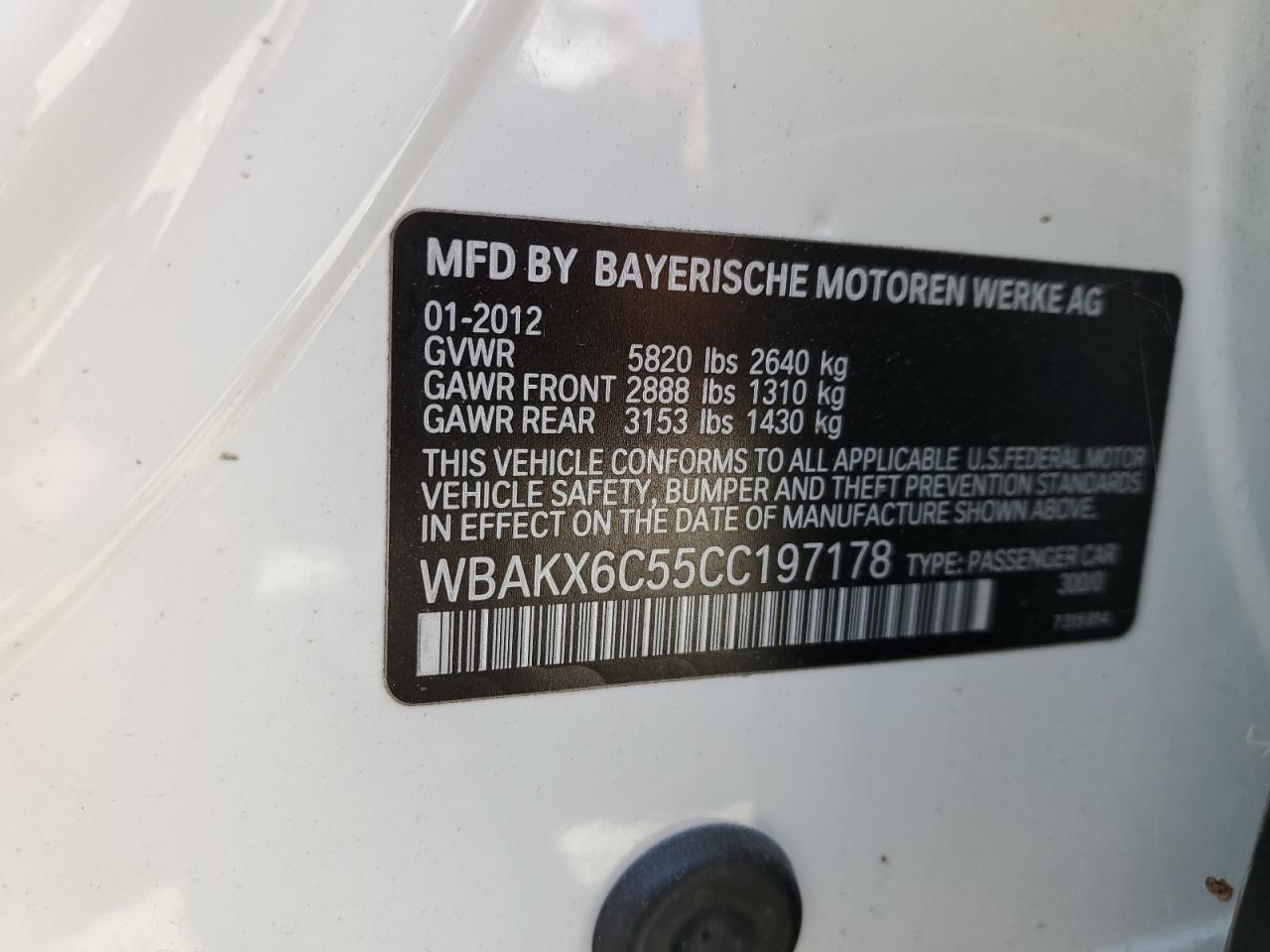 2012 BMW 750 I VIN: WBAKX6C55CC197178 Lot: 83988495