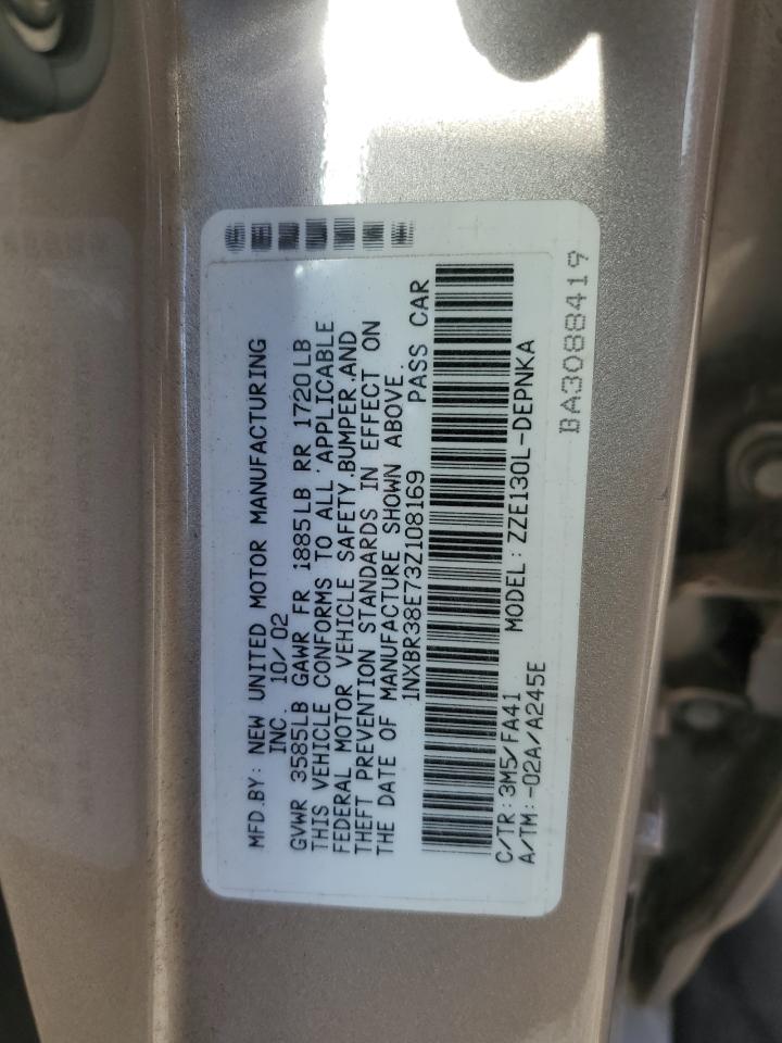 2003 Toyota Corolla Ce VIN: 1NXBR38E73Z108169 Lot: 80428315