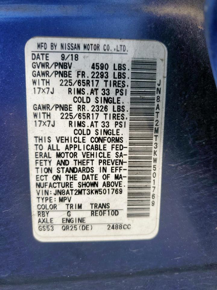 2019 Nissan Rogue S VIN: JN8AT2MT3KW501769 Lot: 81314775