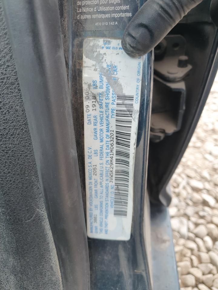 2001 Volkswagen Jetta Gls VIN: 3VWSK29M41M063201 Lot: 72052465