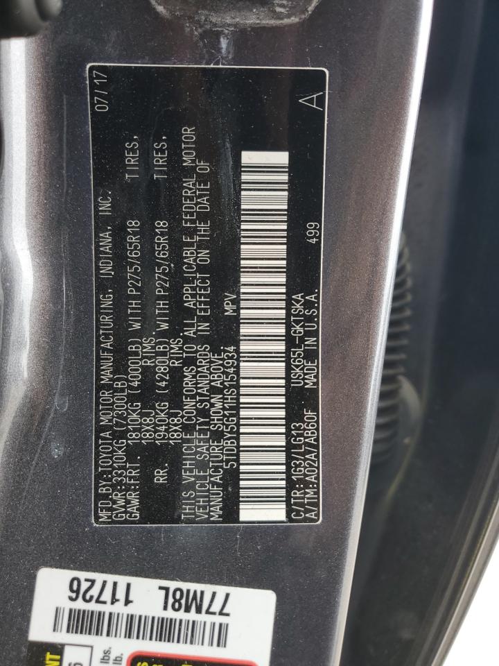 2017 Toyota Sequoia Sr5 VIN: 5TDBY5G11HS154934 Lot: 80190255