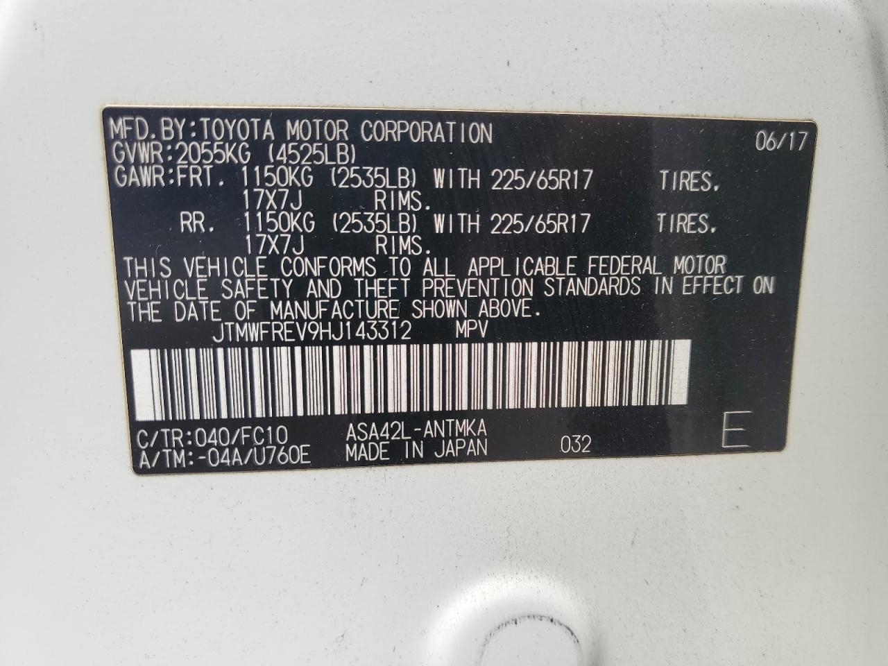 2017 Toyota Rav4 Xle VIN: JTMWFREV9HJ143312 Lot: 80173115