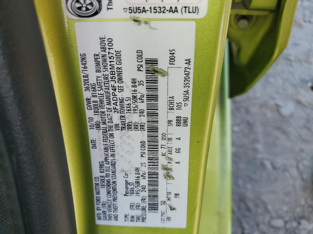 2011 Ford Fiesta Ses VIN: 3FADP4FJ5BM157100 Lot: 82081325