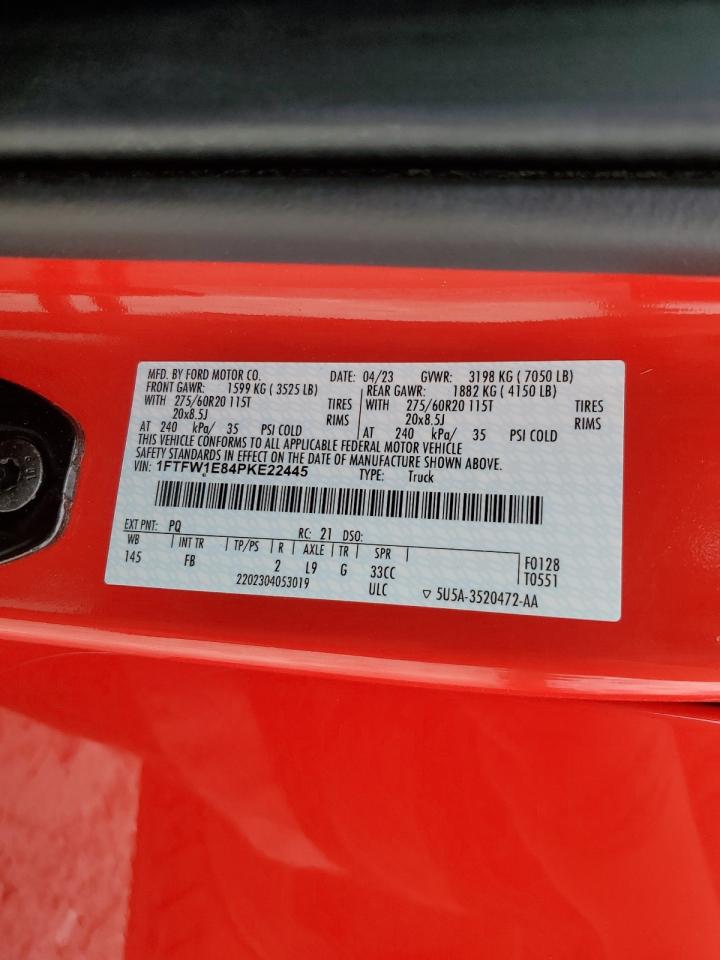 2023 Ford F150 Supercrew VIN: 1FTFW1E84PKE22445 Lot: 82035235