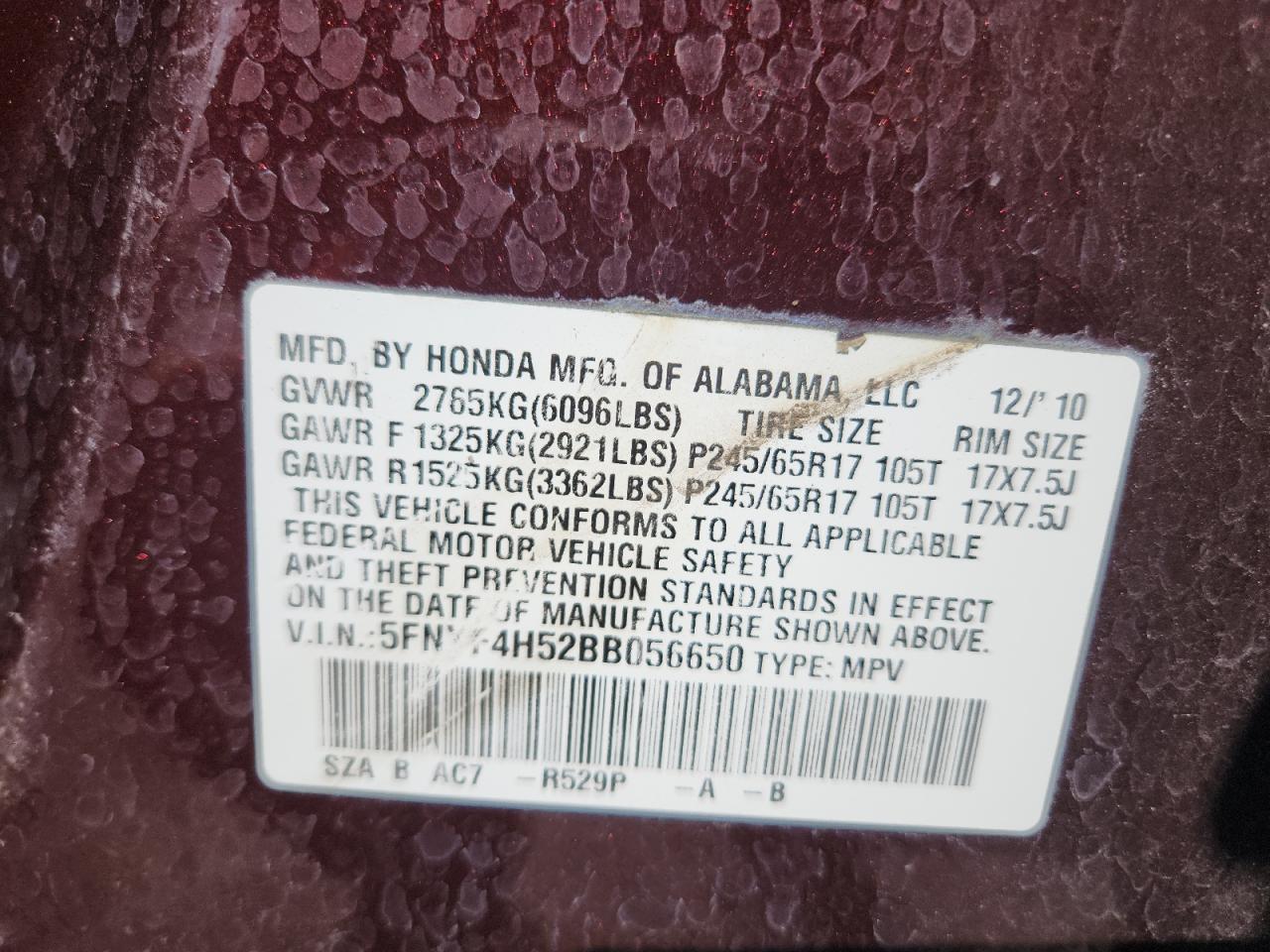 2011 Honda Pilot Exl VIN: 5FNYF4H52BB056650 Lot: 71444765